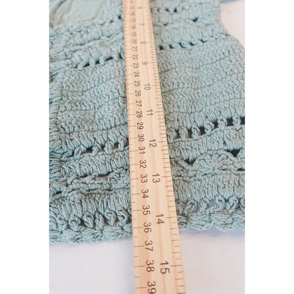 Earthbound Trading Co Women's L Boho Crochet Knit Top Sage Green Peasant Blouse - Picture 6 of 6